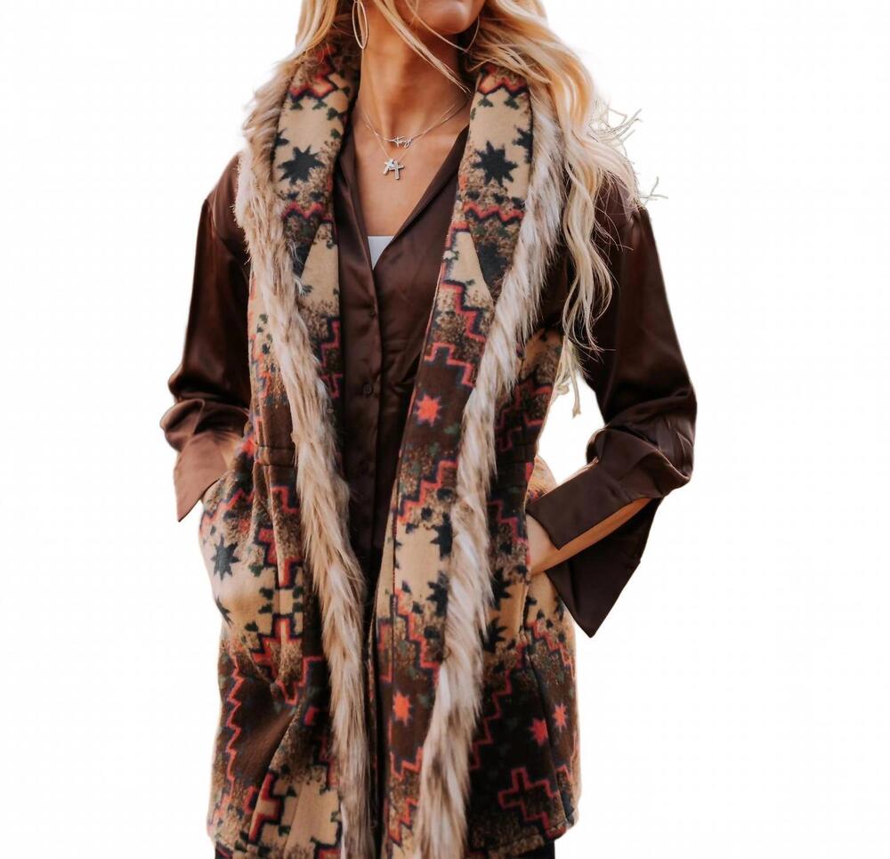 NEW TASHA POLIZZI fur joelle vest in aztec